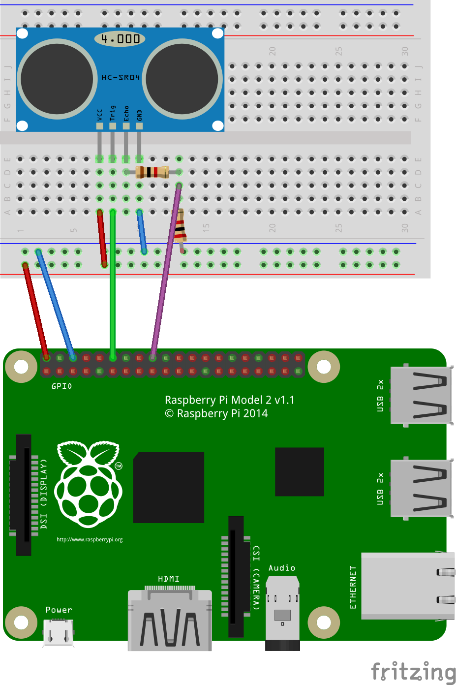 Wiring HC-SR04 distance detection module to Raspberry Pi