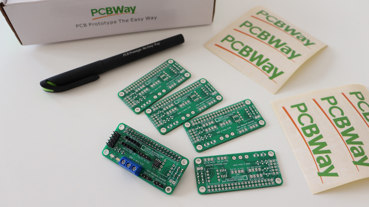 PCBWay prototype for a Raspberry Pi add-on board with Microchip MCP3002 ADC