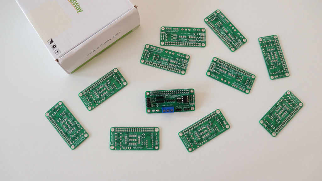 PCBWay prototype for a Raspberry Pi add-on board with Microchip MCP3002 ADC for soil moisture sensors